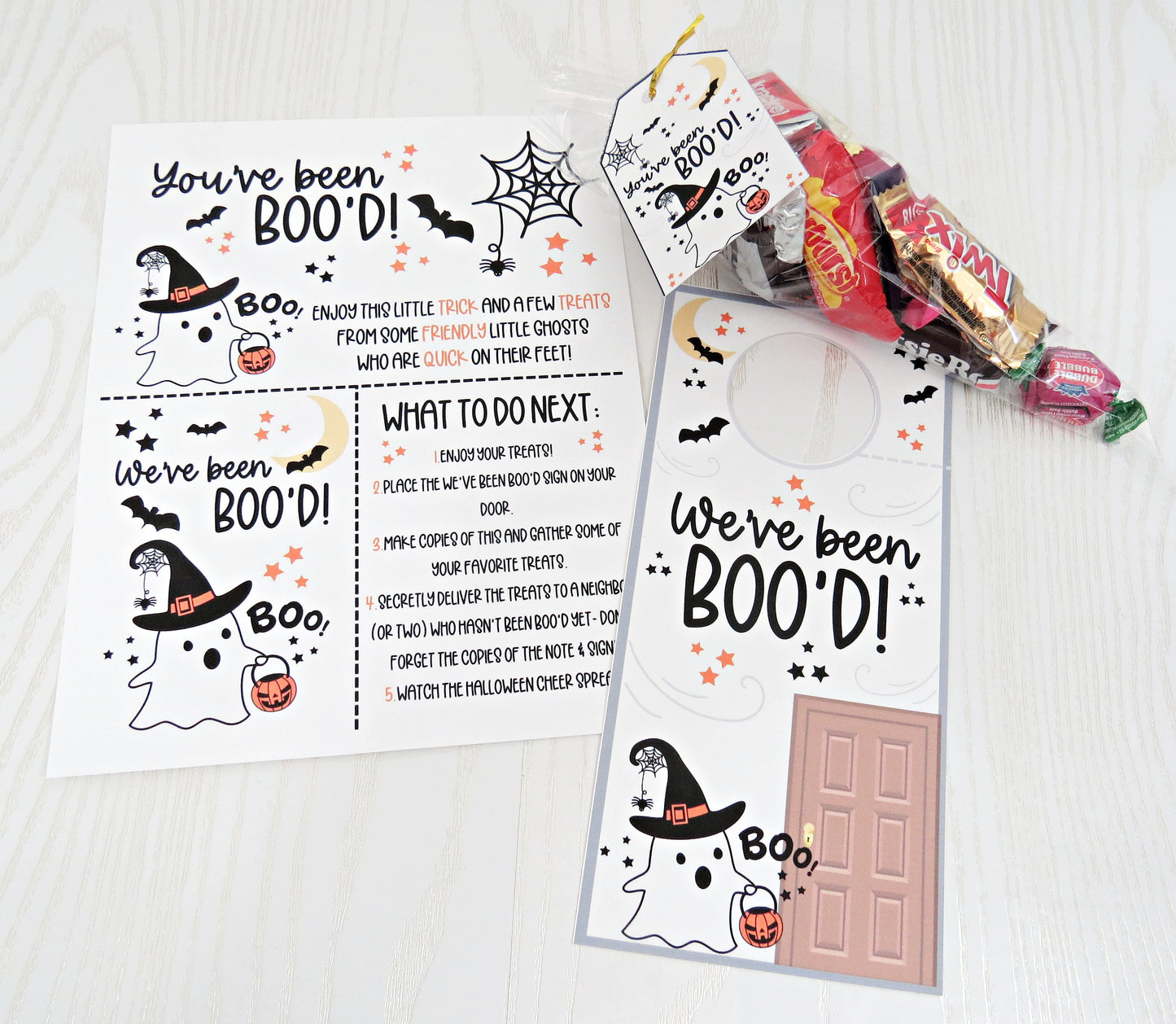 You've Been Boo'ed Halloween Treat Bags -  Unique Halloween Game with Instructions Door Hanger and more - Just Add Candy Greeting Cards - Gift for Him Her Boy Girl Note