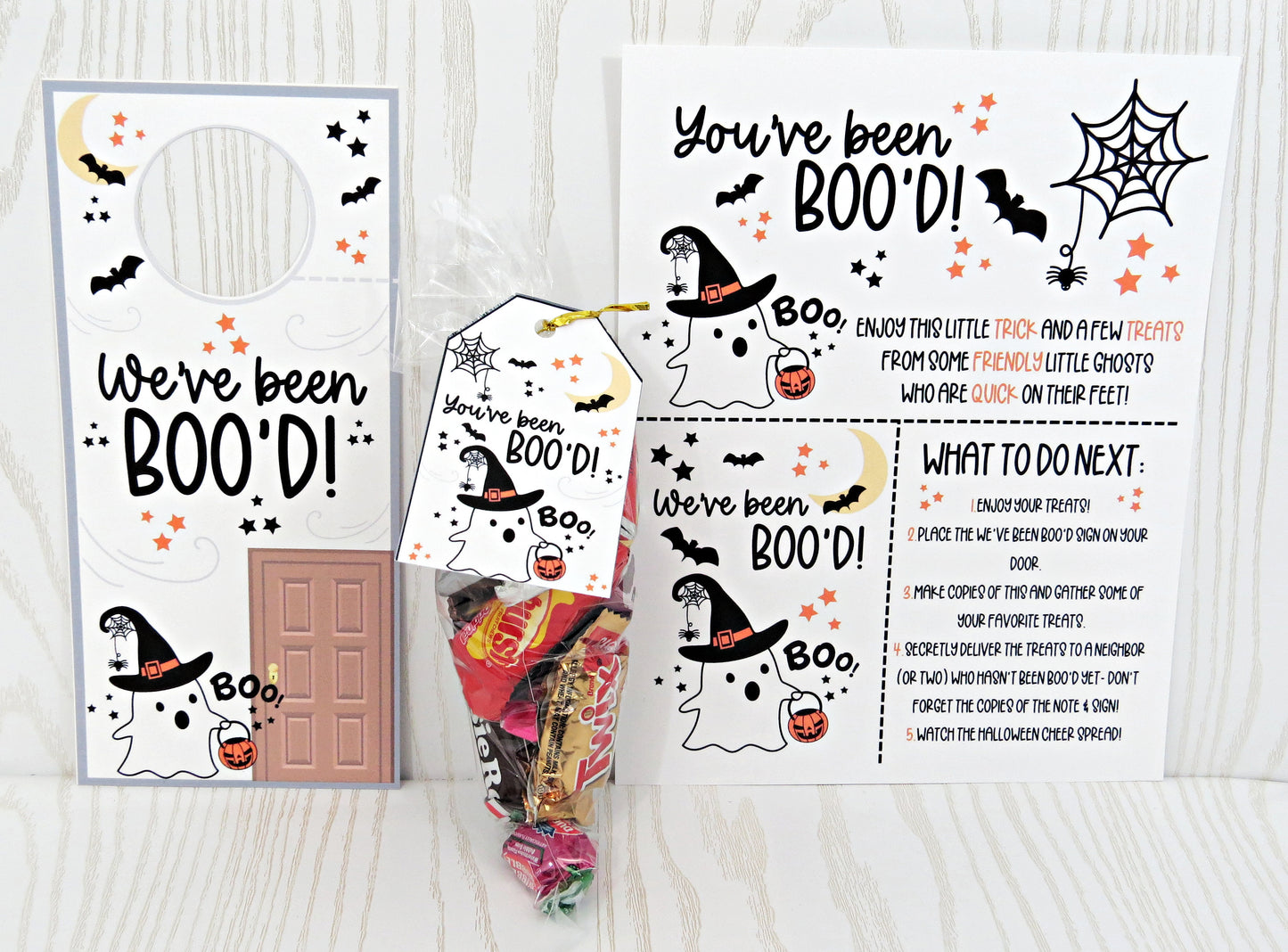 You've Been Boo'ed Halloween Treat Bags -  Unique Halloween Game with Instructions Door Hanger and more - Just Add Candy Greeting Cards - Gift for Him Her Boy Girl Note