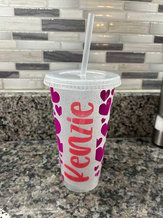 Personalized 24 oz Color Changing Plastic Cup Lid and Straw - Valentines Day Gift for Her