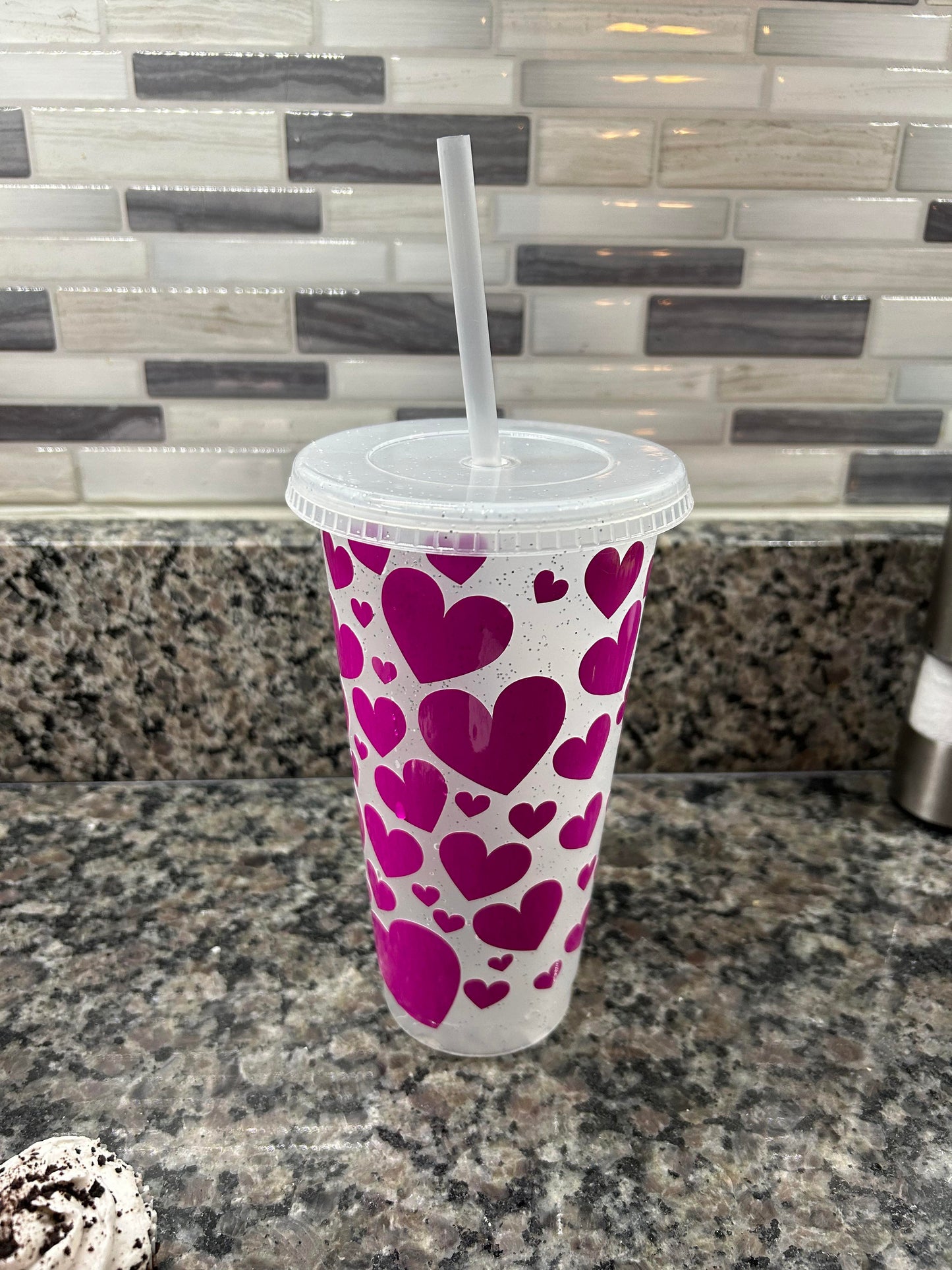 Personalized 24 oz Color Changing Plastic Cup Lid and Straw - Valentines Day Gift for Her