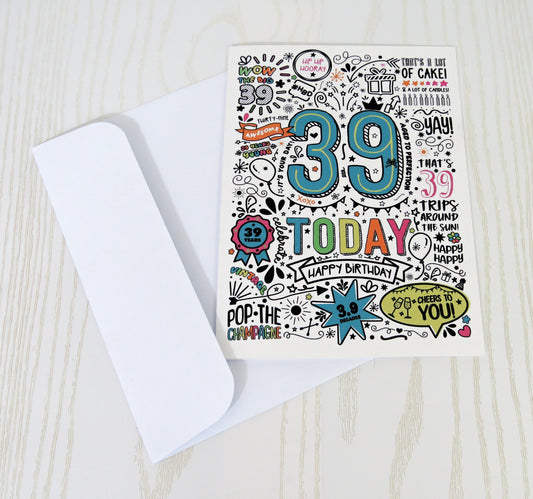 39th Birthday Card - Thirty Nine Card Celebration - Unique Gift Card Holder - Folded Card for Him, Her, Women, Men, Grandma, Grandpa