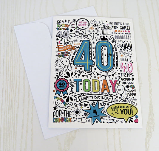 40th Birthday Card - Forty Card Celebration - Unique Gift Card Holder - Folded Card for Him, Her, Girl Boy