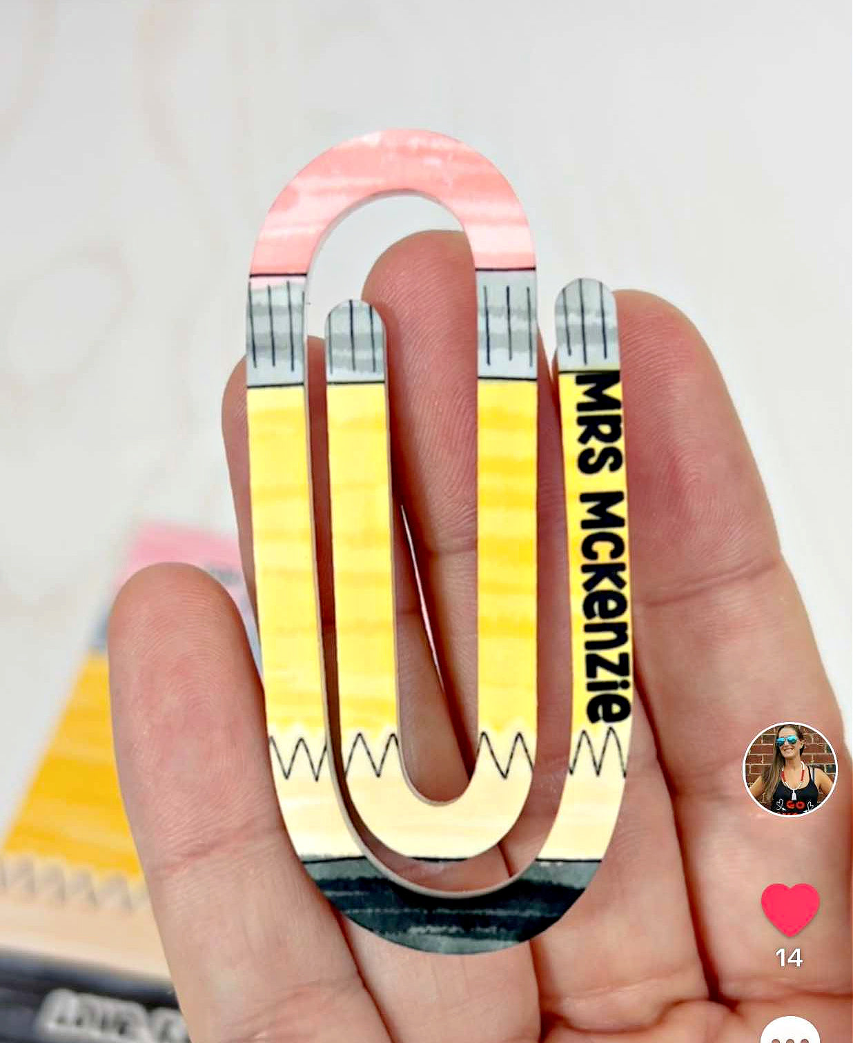 Kenzie's Boutique Handmade Teacher Personalized Oversized Paperclip - Pencil Themed Back to School Gift - Kids Supplies - Teacher Appreciation Gift from Student Custom White - Must Haves Essentials for Classroom