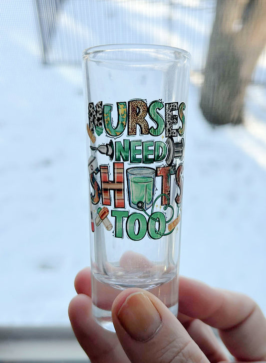 Kenzie's Boutique Handmade Nurse Week Gift - Appreciation Shot Glass – Teal Cowprint Nurses Need Shots Too for Women Men – Funny Care Package - Graduation - Practitioner