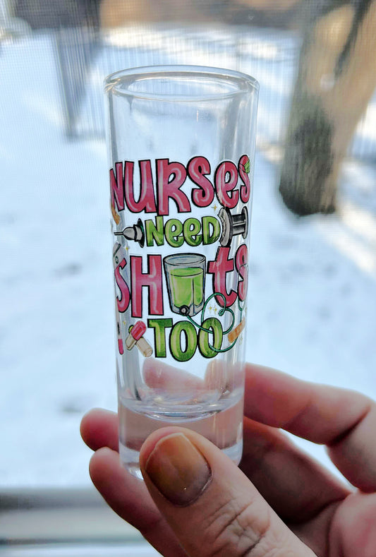 Kenzie's Boutique Handmade Nurse Week Gift - Appreciation Shot Glass – Hot Pink Lime Green Nurses Need Shots Too for Women Men – Funny Care Package - Graduation - Practitioner