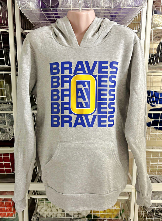 YOUTH Grey Bella & Canvas Unisex Fleece Sweatshirt Olentangy Braves Braves Braves