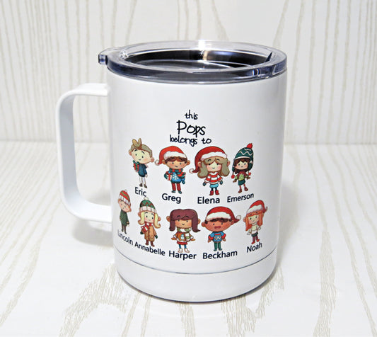 Kenzie's Boutique Personalized These Kids belong to Coffee Tumbler with Names - 12 ounces Stainless Steel - Christmas Holiday Mug Gifts For Grandpa Grandma (Any Relative!) - Unique