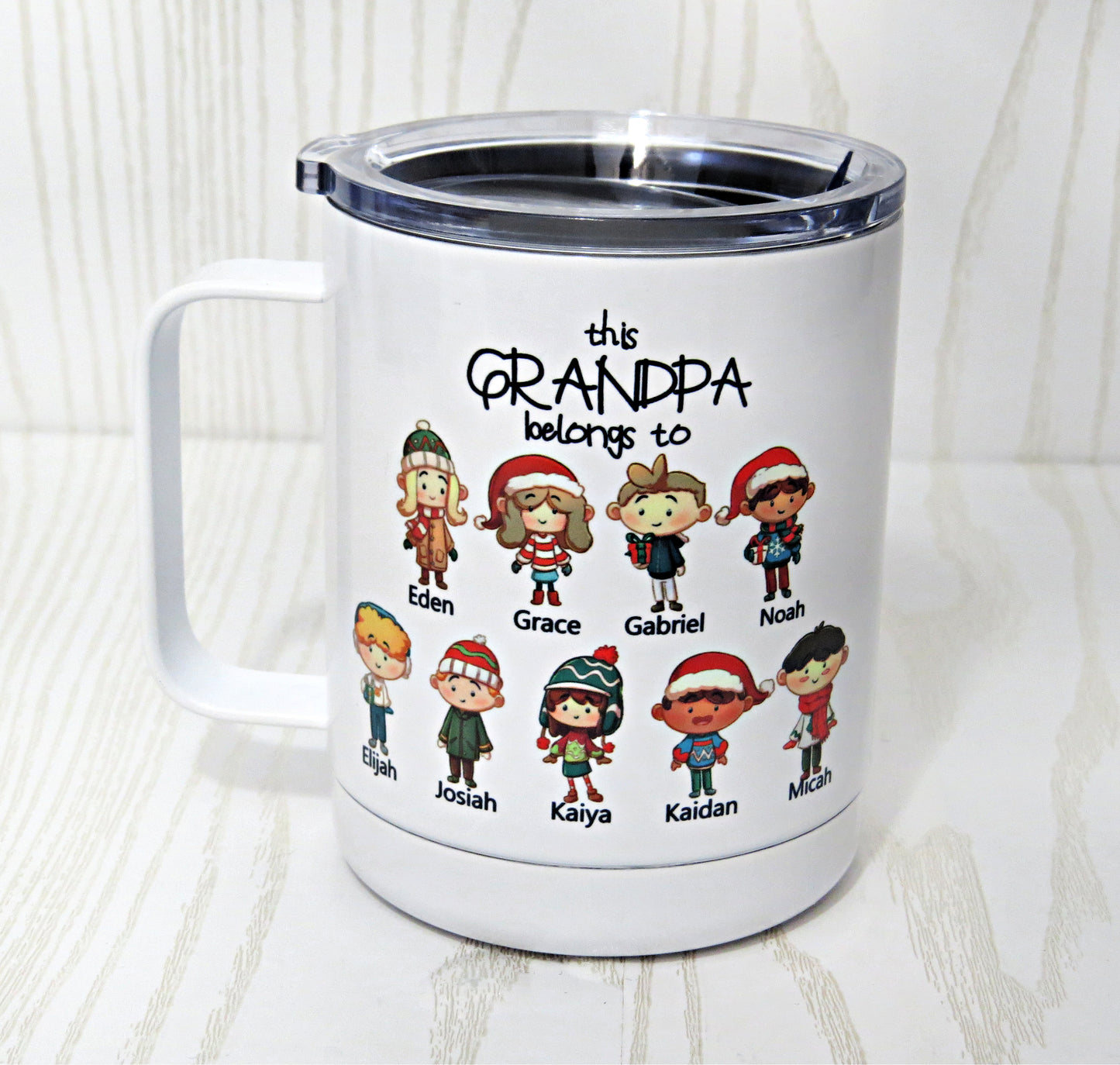 Kenzie's Boutique Personalized These Kids belong to Coffee Tumbler with Names - 12 ounces Stainless Steel - Christmas Holiday Mug Gifts For Grandpa Grandma (Any Relative!) - Unique