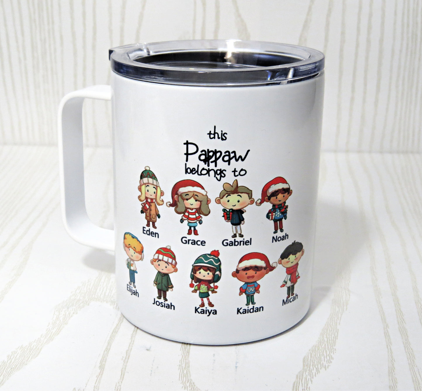 Kenzie's Boutique Personalized These Kids belong to Coffee Tumbler with Names - 12 ounces Stainless Steel - Christmas Holiday Mug Gifts For Grandpa Grandma (Any Relative!) - Unique