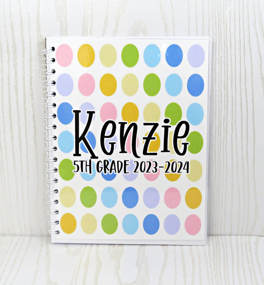 Personalized Polka Dot Rainbow Back to School Spiral Notebook - Student Supplies Custom Gifts & Supplies - Great for School or Home Use - Weekly Planner Note Pad Thank you Gift