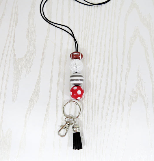 Kenzie's Boutique Handmade Ohio Football Lanyard - Stylish Cute Beaded Design - Breakaway Clasp for ID Badges and Keys