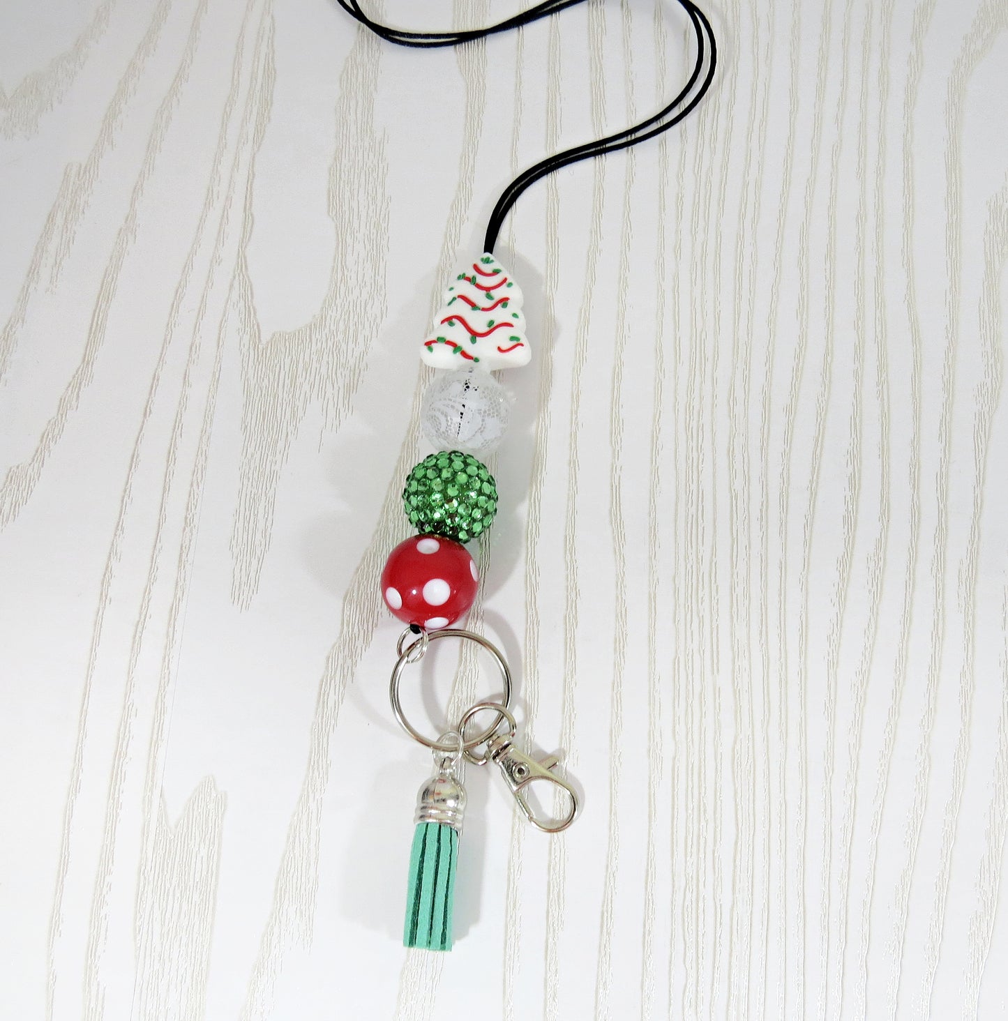 Kenzie's Boutique Handmade Snack Cake Christmas Tree Lanyard - Stylish Cute Beaded Design - Breakaway Clasp for ID Badges and Keys