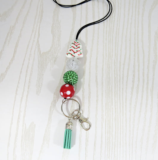 Kenzie's Boutique Handmade Snack Cake Christmas Tree Lanyard - Stylish Cute Beaded Design - Breakaway Clasp for ID Badges and Keys