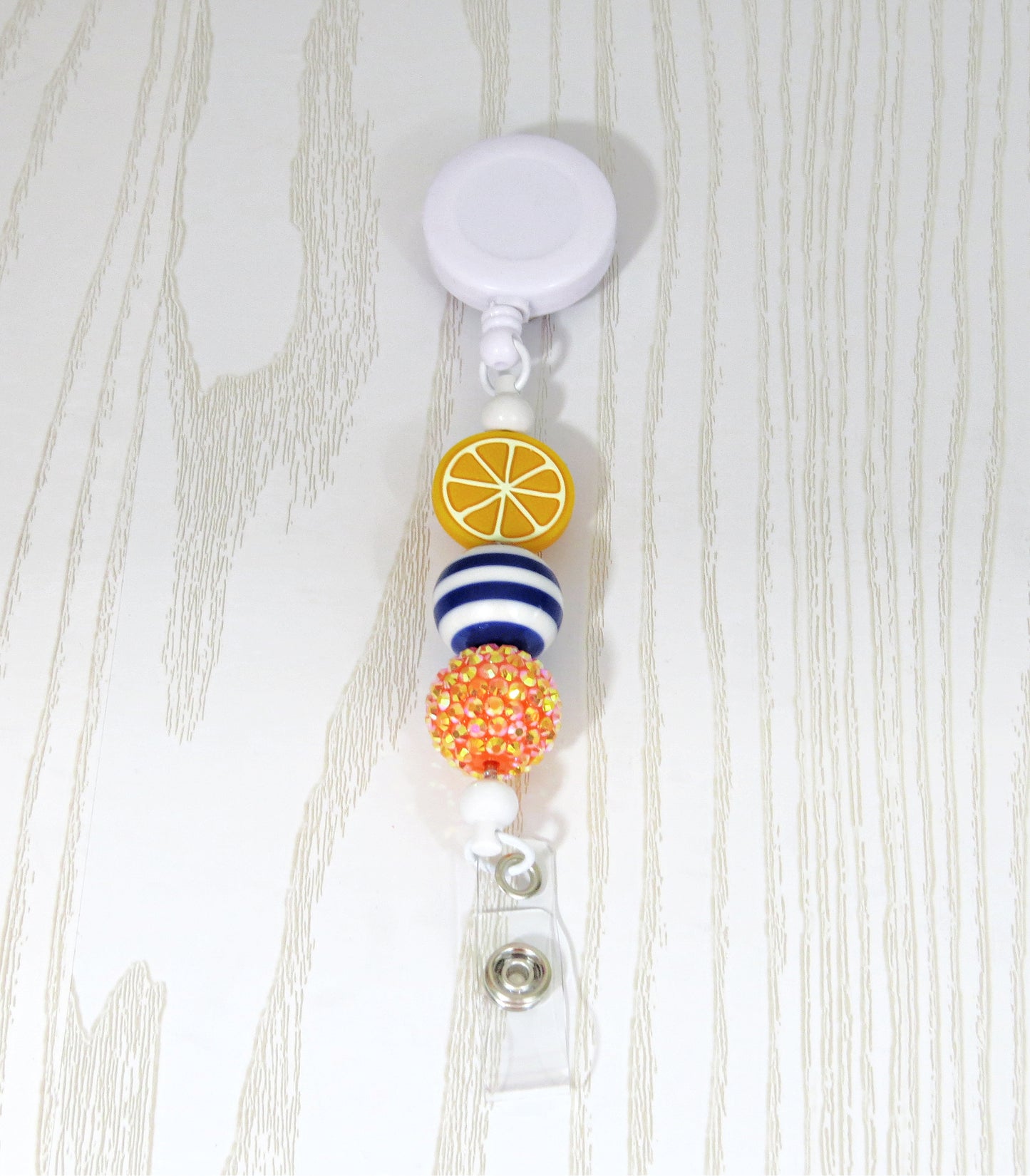 Kenzie's Boutique Handmade Retractable Olentangy Orange Badge Reel Lanyard Clip - Stylish Cute Beaded Design - Breakaway Clasp for ID Badges and Keys