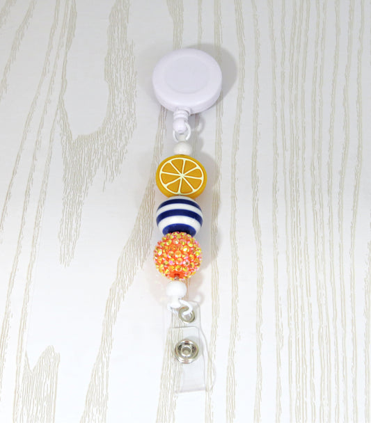 Kenzie's Boutique Handmade Retractable Olentangy Orange Badge Reel Lanyard Clip - Stylish Cute Beaded Design - Breakaway Clasp for ID Badges and Keys