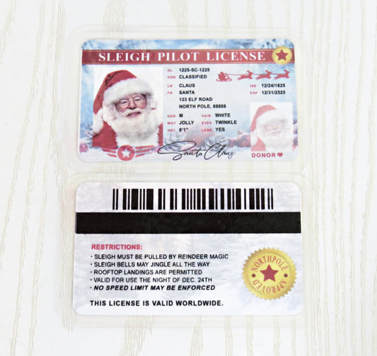 Santa Claus Lost Drivers License - Novelty North Pole Santa Claus Card - Flight Christmas Eve Key Box Gift Xmas Tree Ornament for Kids Adults Decoration Party Decor Secret Santa