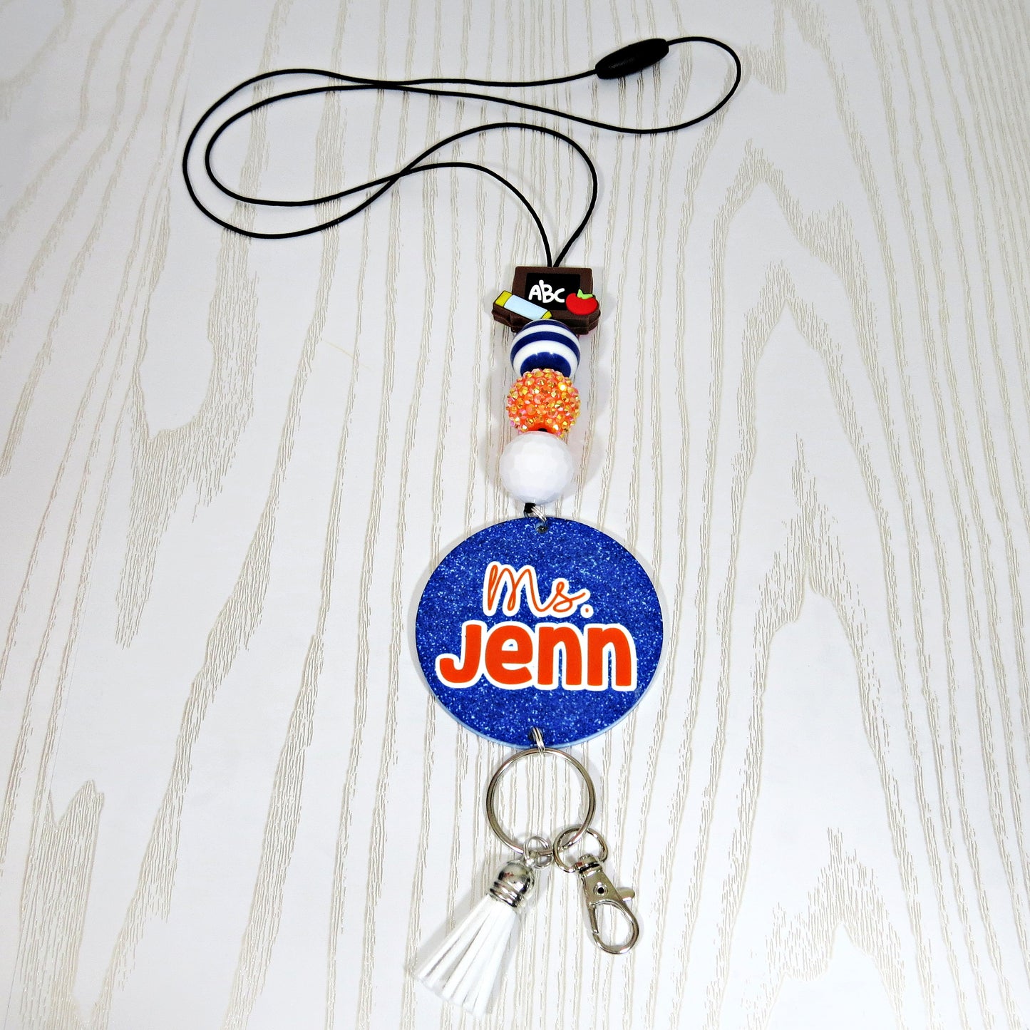 Kenzie's Boutique Handmade Personalized Olentangy Orange Lanyard - Stylish Cute Beaded Design - Breakaway Clasp for ID Badges and Keys - Gift-  School