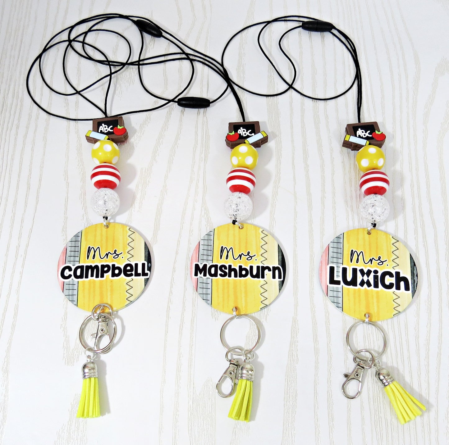 Kenzie's Boutique Handmade Personalized Pencil Teacher Lanyard - Stylish Cute Beaded Design - Breakaway Clasp for ID Badges and Keys