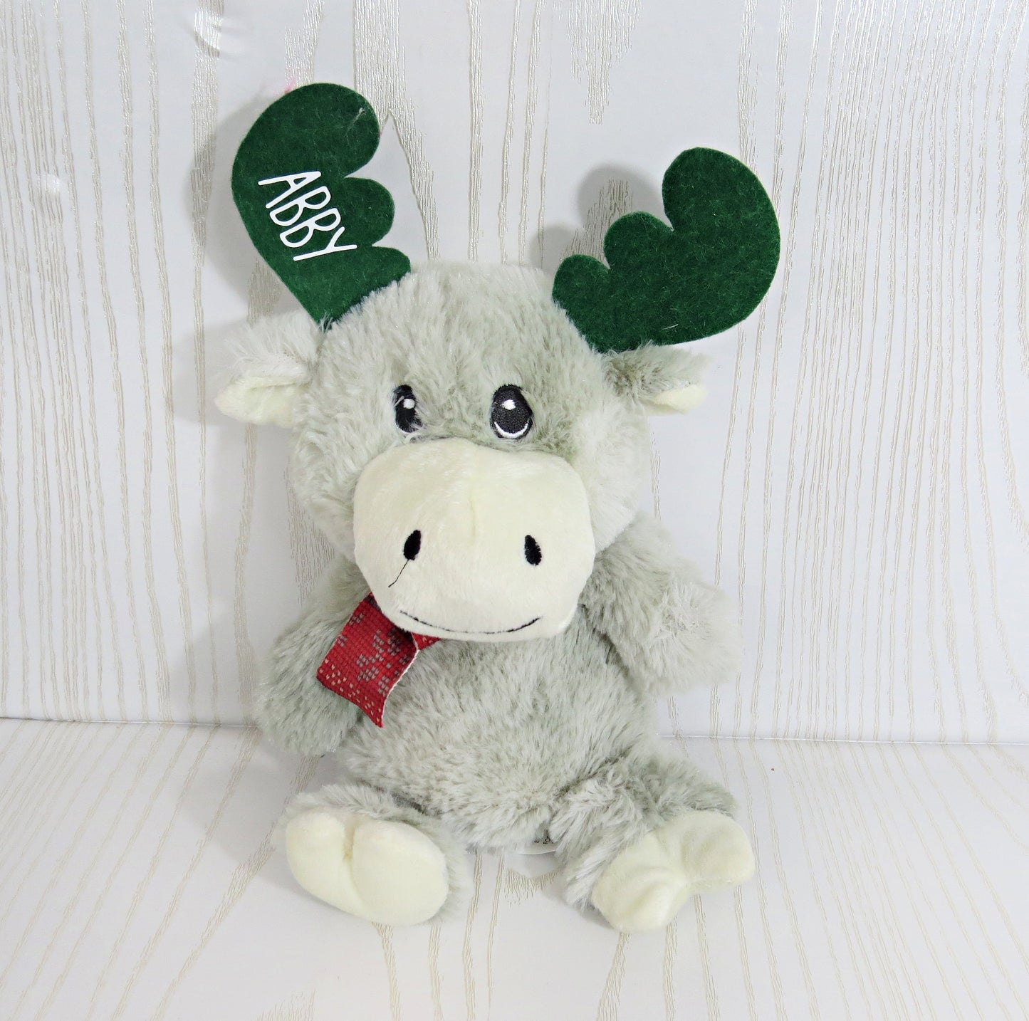 Handmade Kenzie's Boutique Personalized Christmas Chocolate Scented Moose – Custom Name Plush Toys - Reindeer Gift – Kids Secret Santa – Stuffed Toy Stocking Stuffer - Elk Plaid Scarf