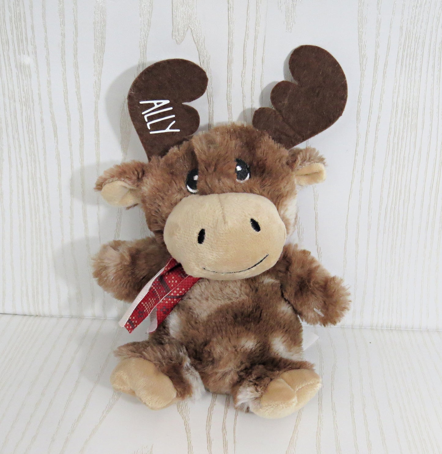 Handmade Kenzie's Boutique Personalized Christmas Chocolate Scented Moose – Custom Name Plush Toys - Reindeer Gift – Kids Secret Santa – Stuffed Toy Stocking Stuffer - Elk Plaid Scarf