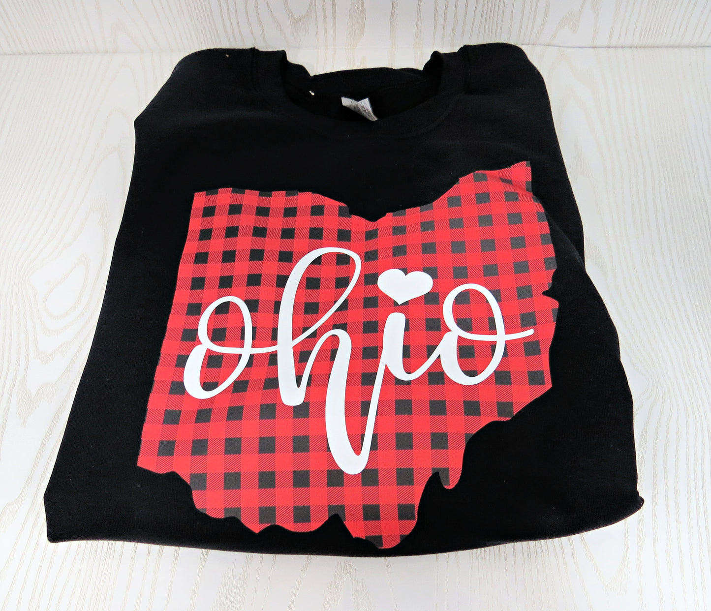 ADULT Black Red Plaid Ohio Bella & Canvas Super Soft Fleece Unisex Sweatshirt Tee