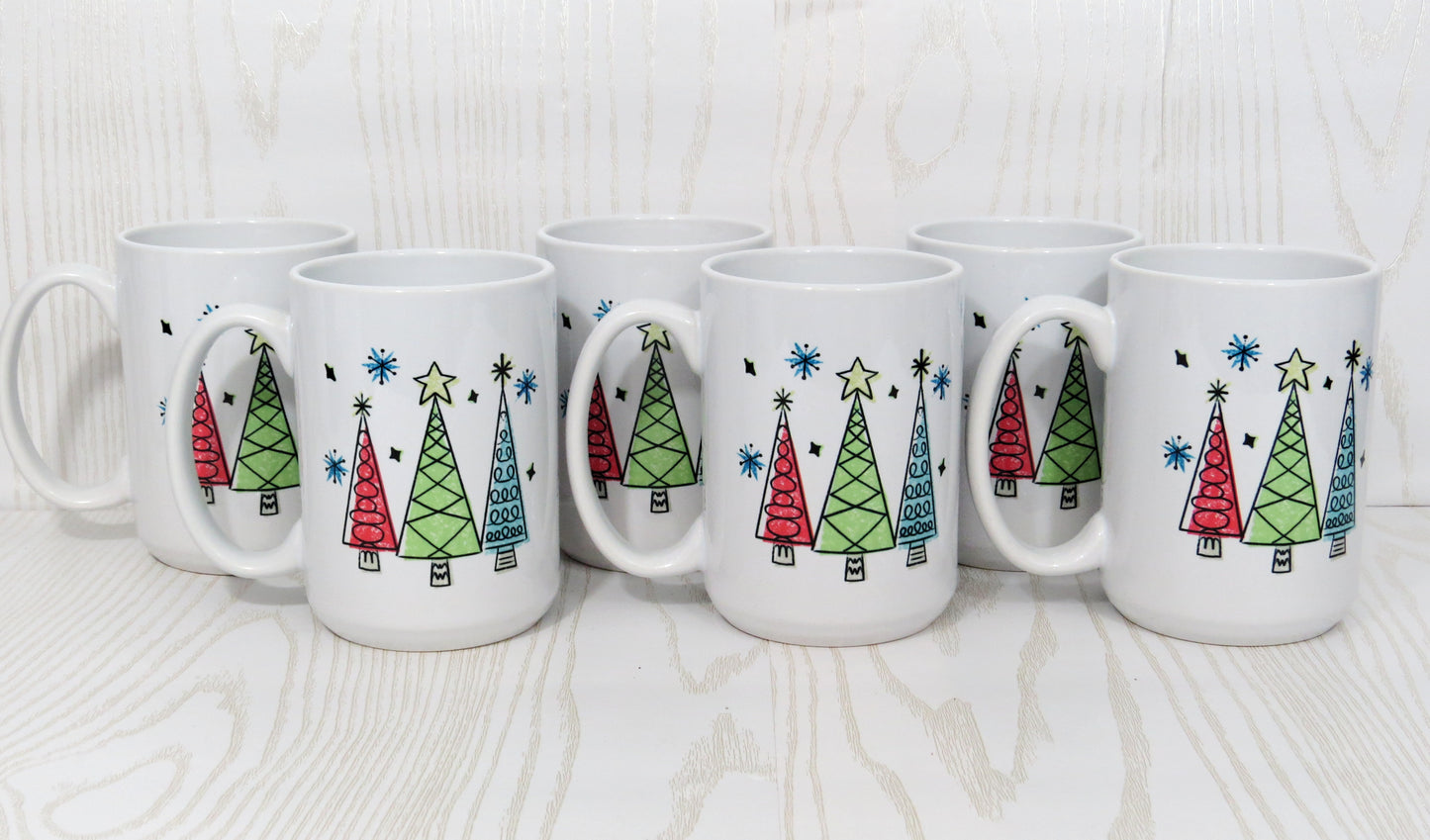 Christmas Themed Holiday Coffee Mug Gift - Hot Cocoa Present - Christmas Trees