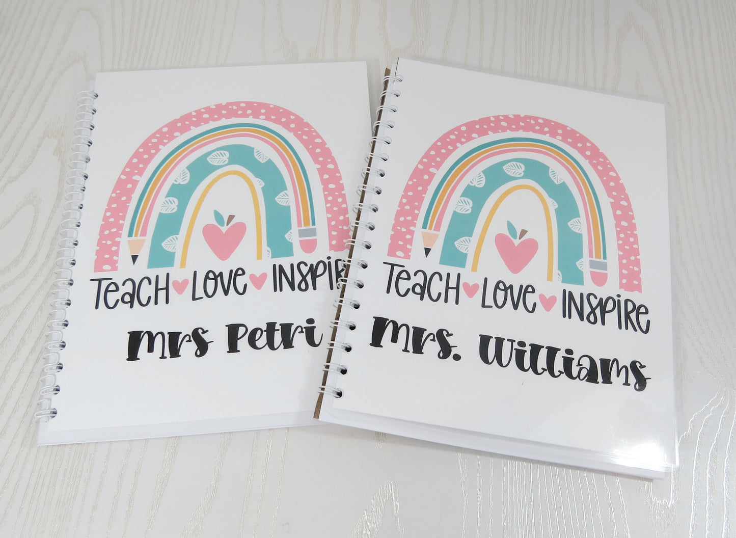 Personalized Teacher Appreciation Spiral Notebook - Teach Love Inspire Custom Teacher Gifts & School Supplies - Great for Classroom or Home Use - Weekly Planner Note Pad