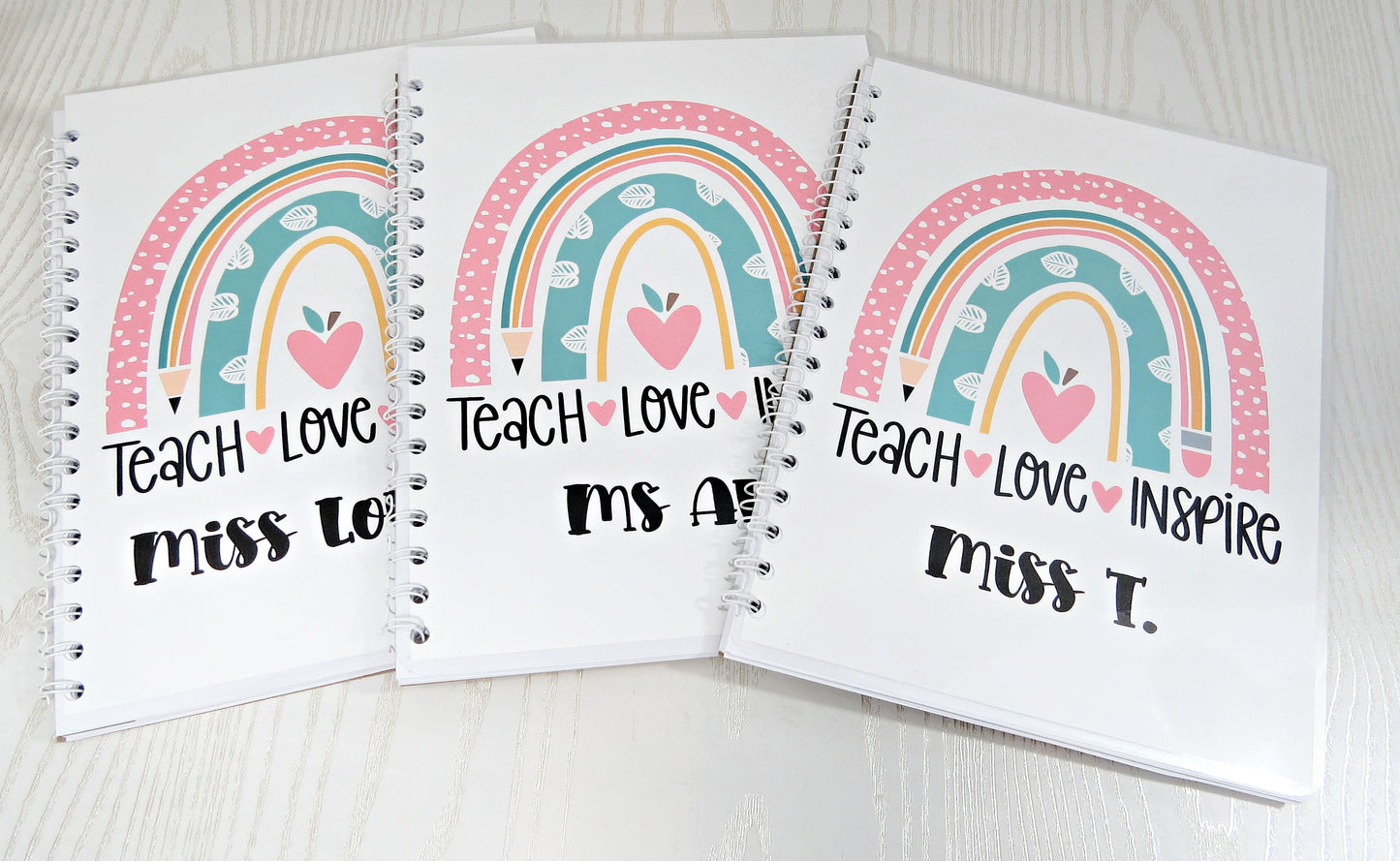 Personalized Teacher Appreciation Spiral Notebook - Teach Love Inspire Custom Teacher Gifts & School Supplies - Great for Classroom or Home Use - Weekly Planner Note Pad