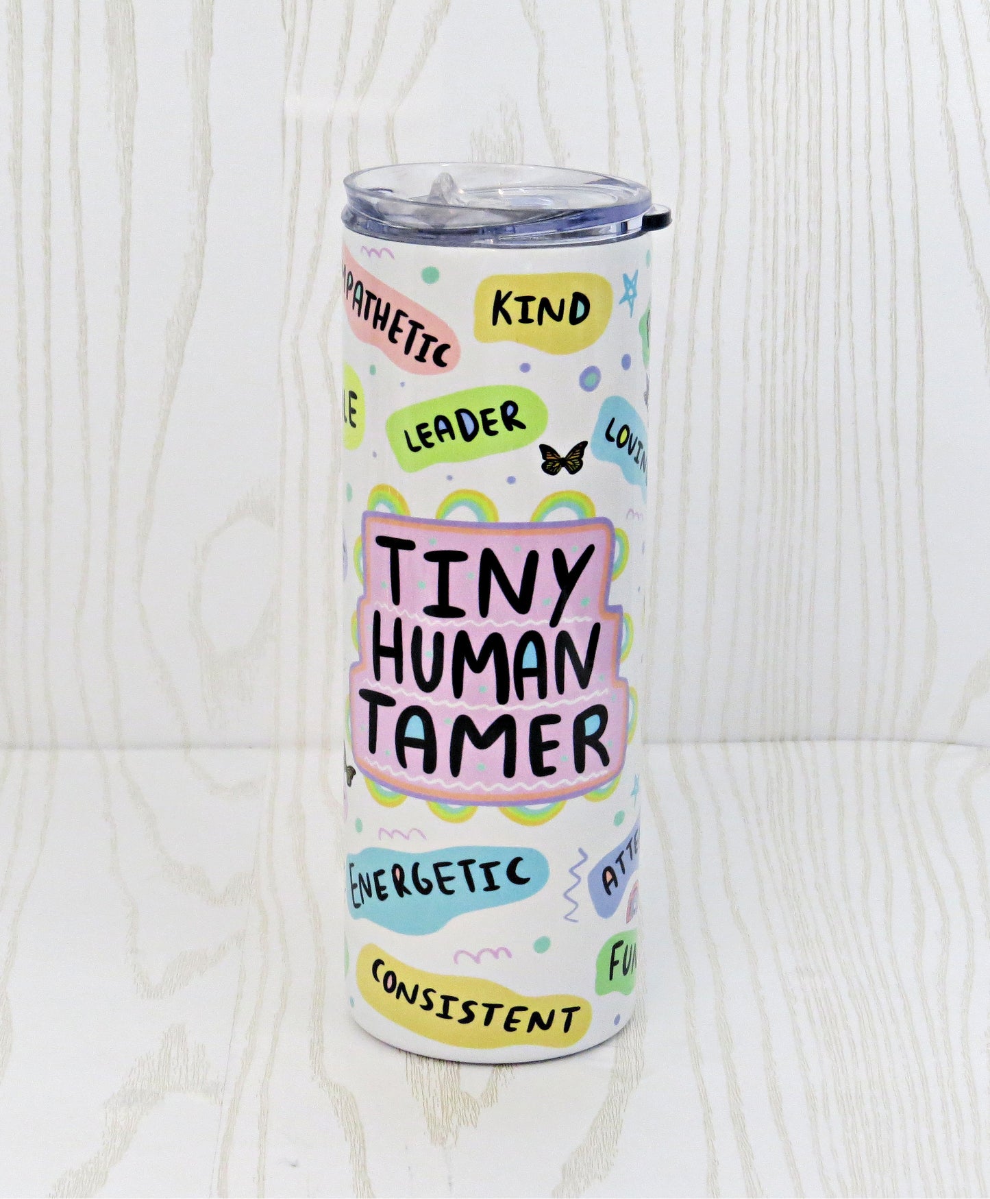 20 oz Tiny Human Tamer Stainless Steel Tumbler - Teachers Christmas Holiday Gift - Secret Santa - Grandma Nana Custom Daily Affirmations