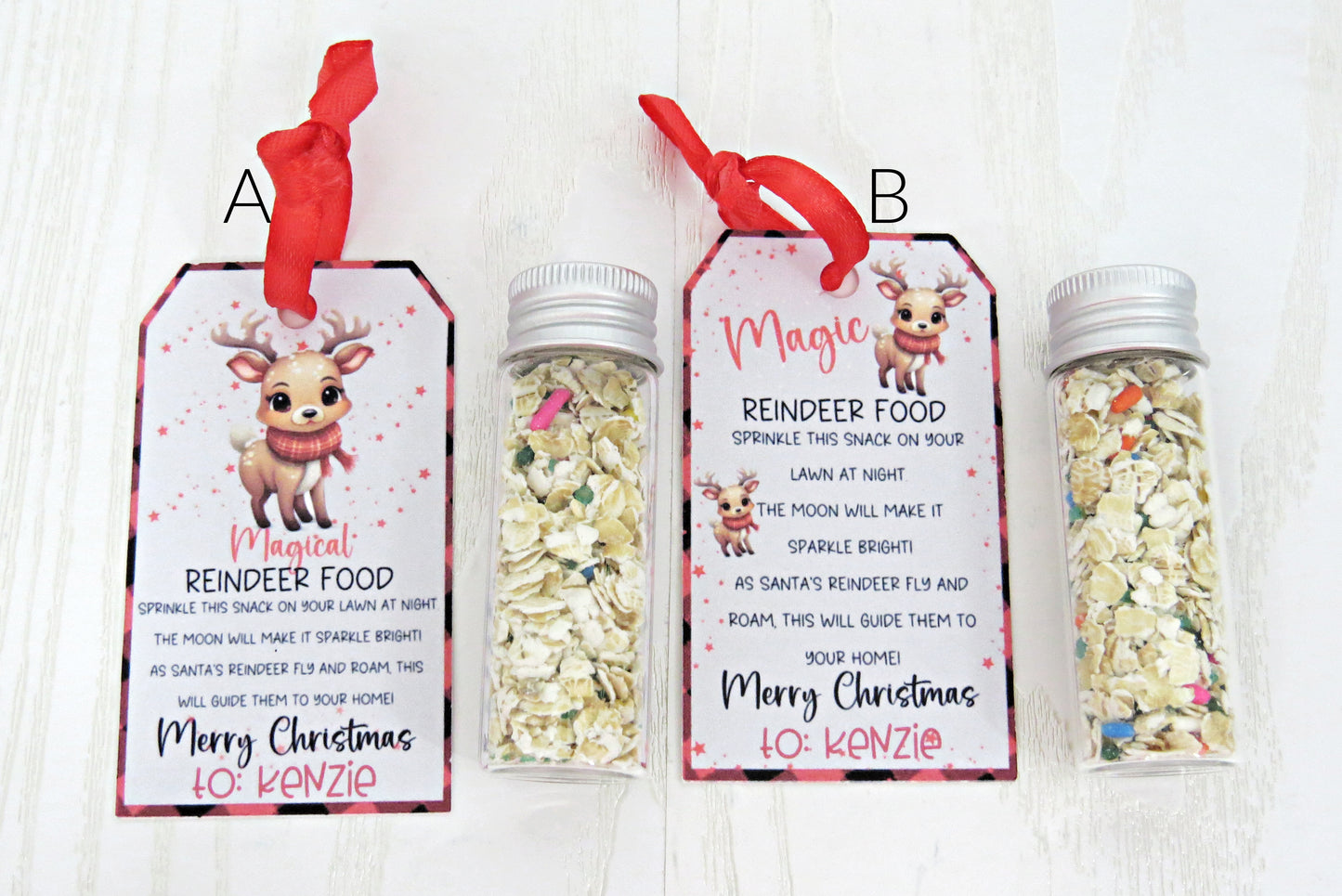 Personalized Magic Reindeer Food Treat Holder - Christmas Eve Food for Rudolph Party Favor - Classroom Favors - Gift for Him Her Boy Girl Note