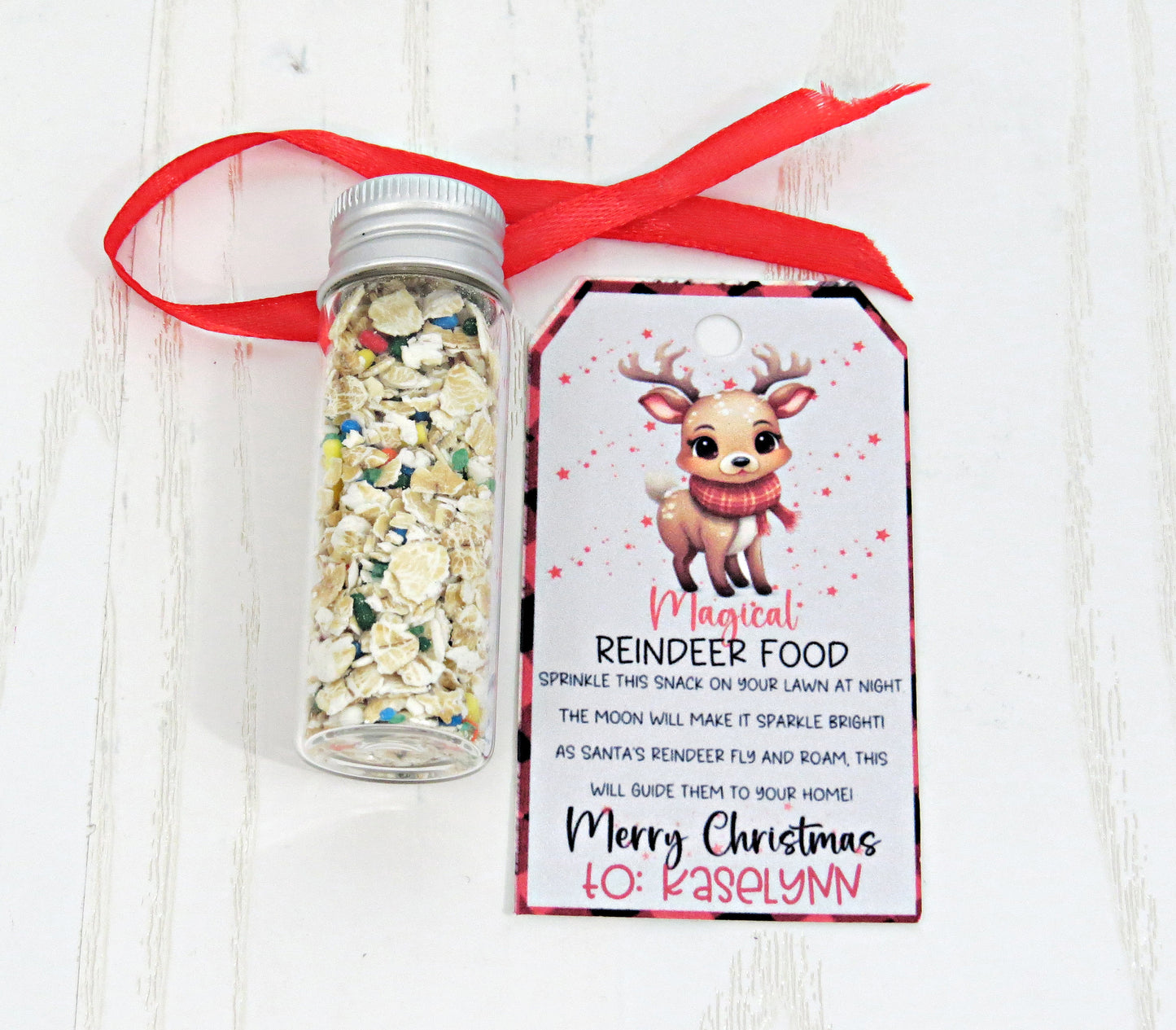 Personalized Magic Reindeer Food Treat Holder - Christmas Eve Food for Rudolph Party Favor - Classroom Favors - Gift for Him Her Boy Girl Note