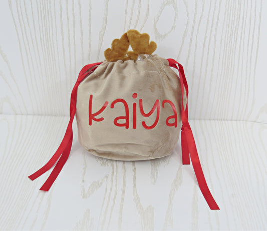 Antler Bag Personalized - Christmas Bags for Gifts - Super Soft Sack - Personalized Christmas Bag