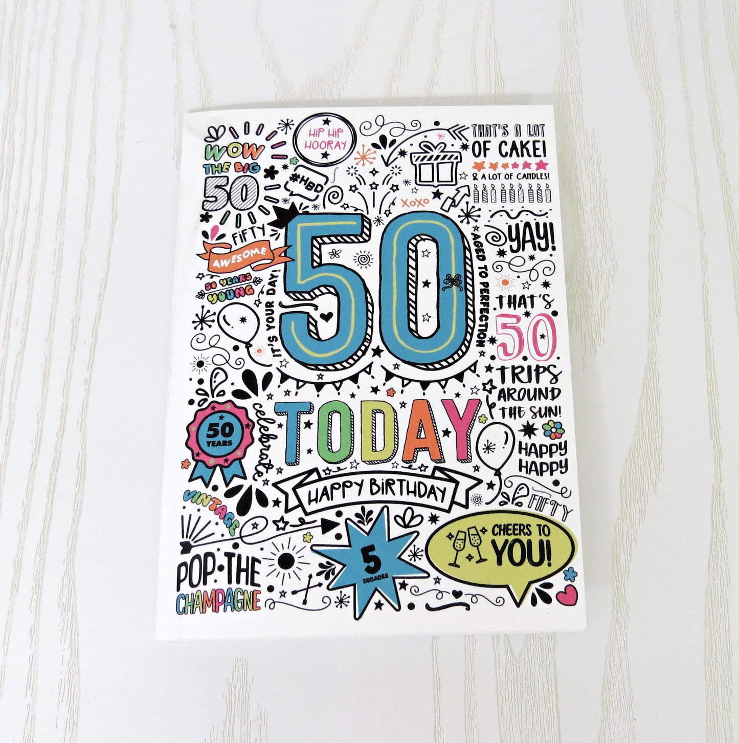 50th Birthday Card - Fifty Card Celebration - Unique Gift Card Holder - Folded Card for Him, Her, Women, Men, Grandma, Grandpa