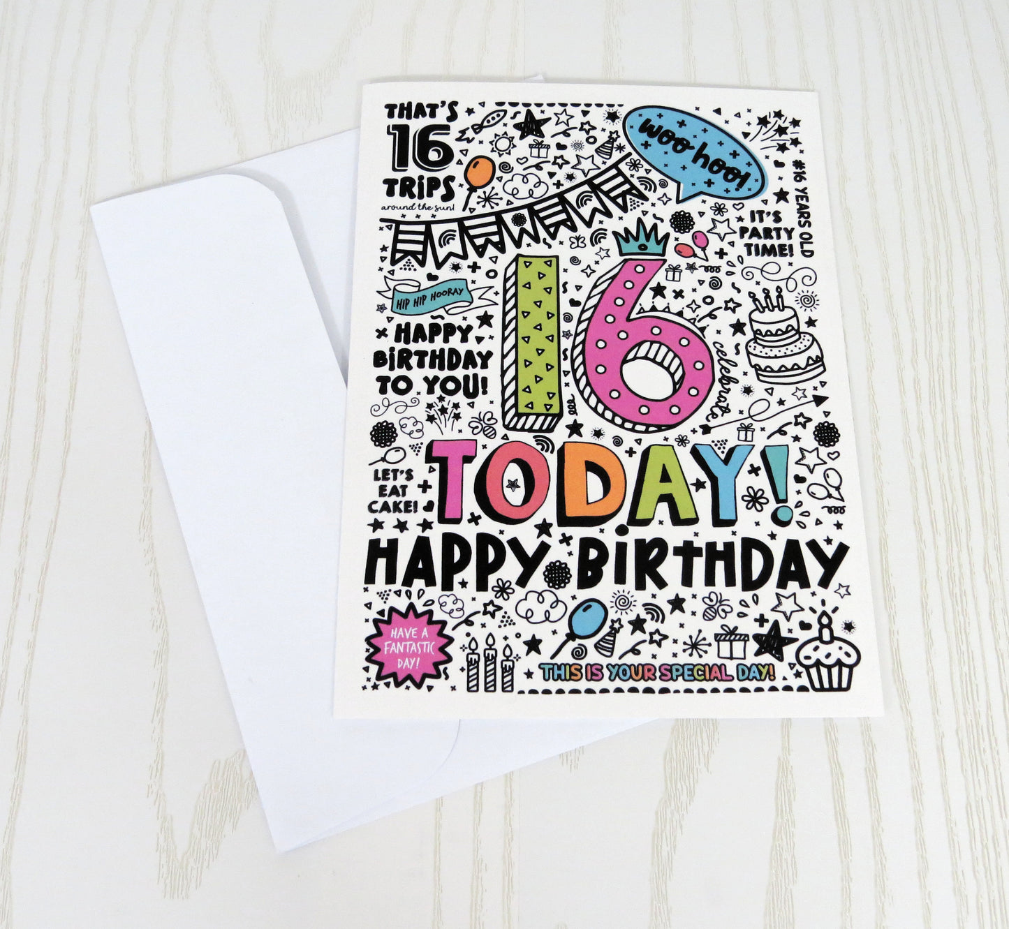 16th Birthday Card - Sixteenth Card Celebration - Unique Gift Card Holder - Folded Card for Him, Her, Girl Boy