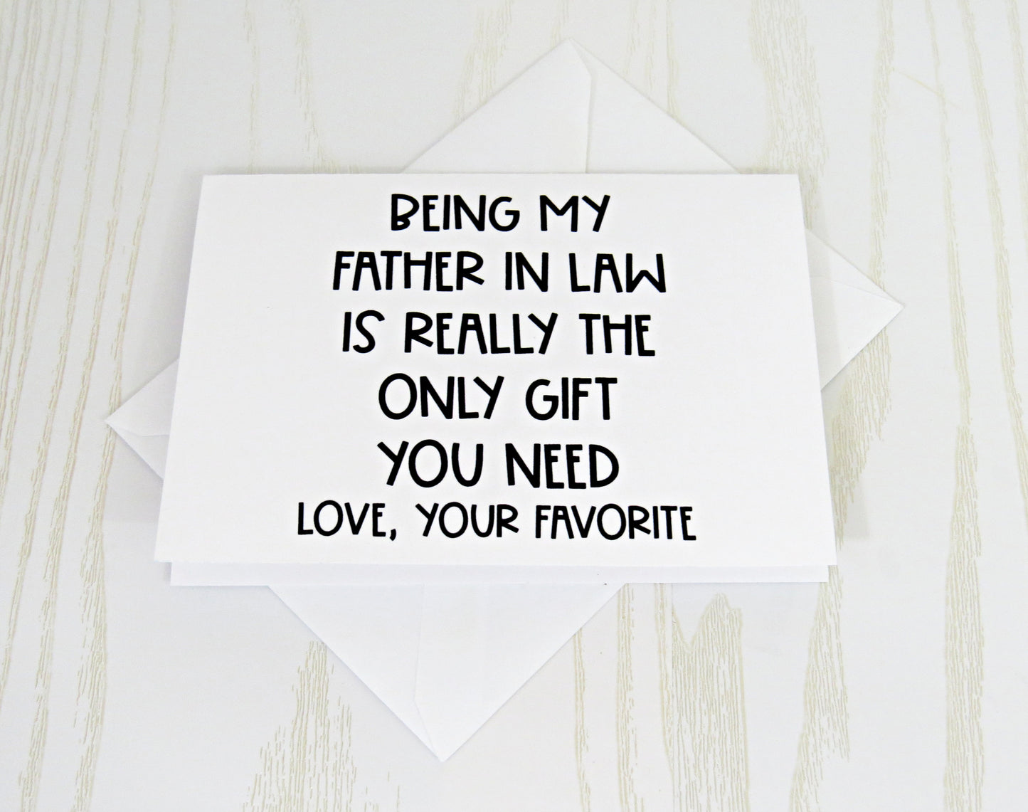 Father-in-Law Greeting Card, Unique Blank Card for Father’s Day, Birthday, Christmas, White and Black Durable Cardstock, 4x3 Inches