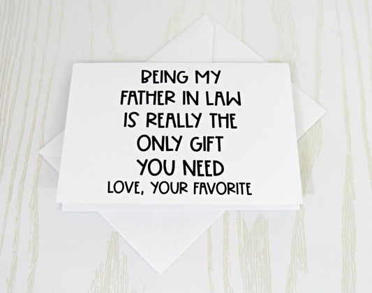 Father-in-Law Greeting Card, Unique Blank Card for Father’s Day, Birthday, Christmas, White and Black Durable Cardstock, 4x3 Inches