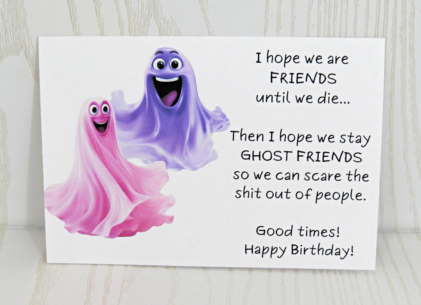 Handmade Kenzie's Boutique Happy Birthday Ghost Friends Card - Best Friends BFF Funny for Girl Celebration Gift - Mom to Be Unique Gift Card Holder Cash - Folded Card for Her - Humor Giggles Cutie Cute