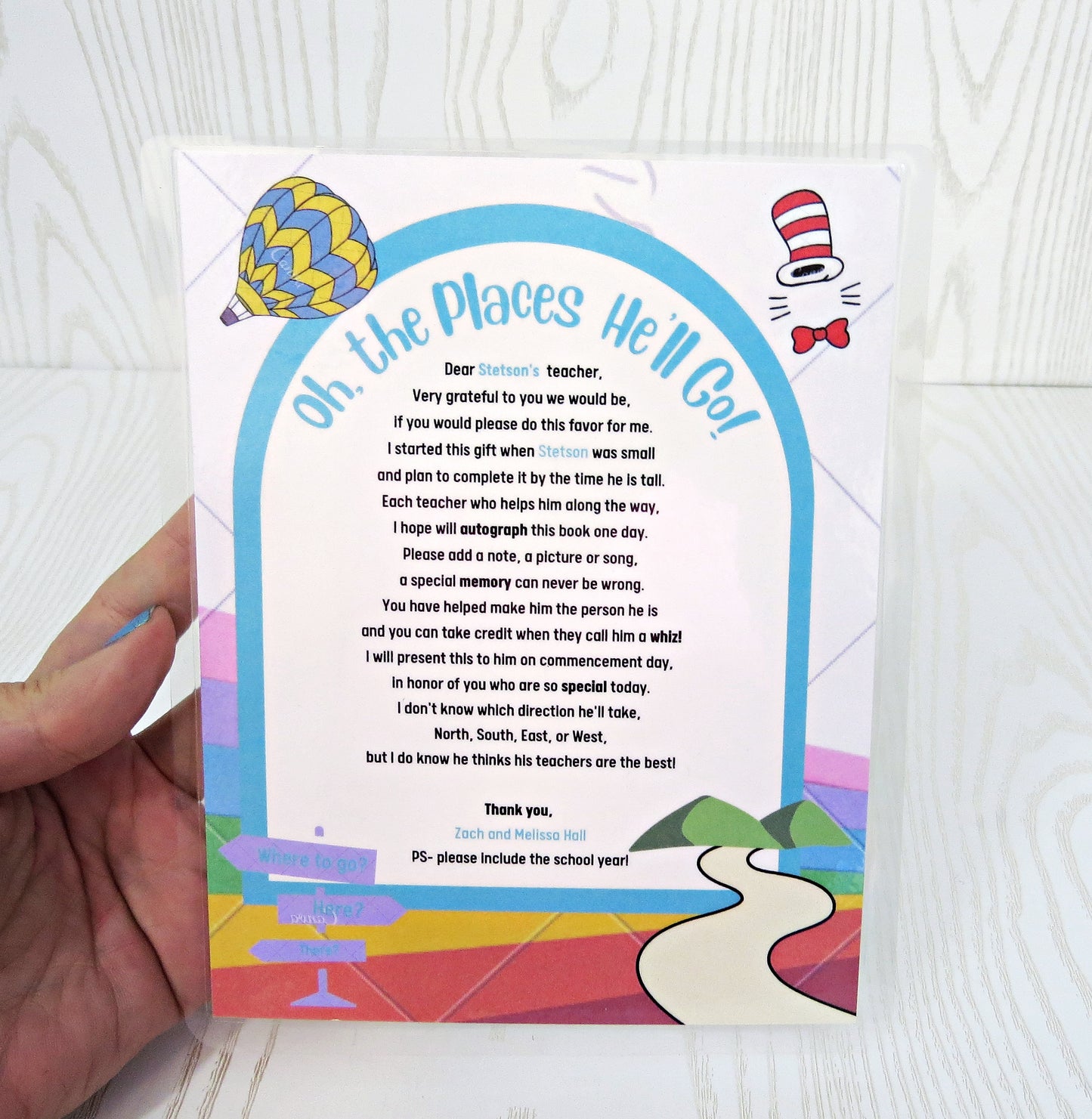 Oh the Places You'll Go Teacher Instructions for Book for Kids - End of School Year - Autograph -  Graduation Gift -