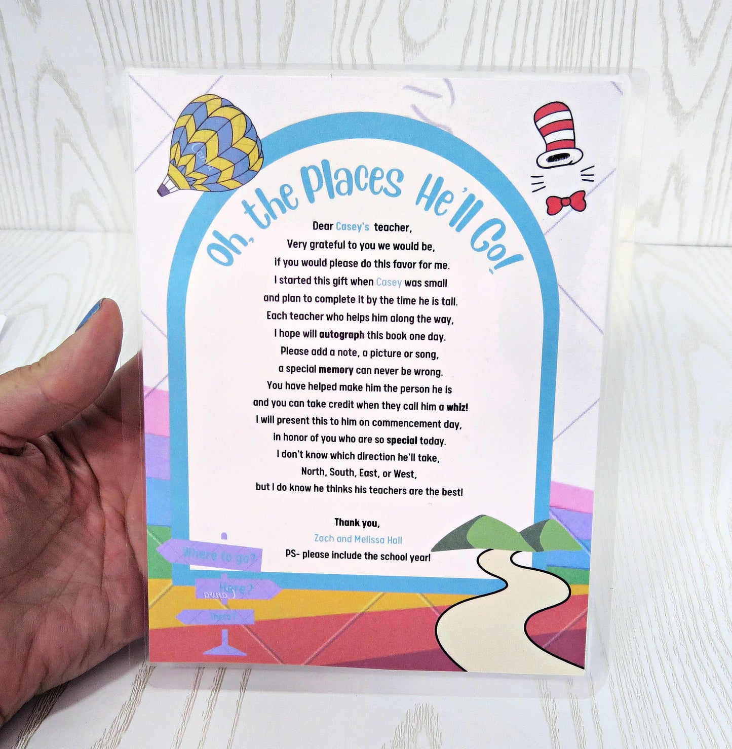 Oh the Places You'll Go Teacher Instructions for Book for Kids - End of School Year - Autograph -  Graduation Gift -