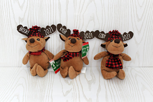 Personalized Plaid Christmas Plush Moose – Custom Name Moose Plush Toys - Reindeer Christmas Gift – Kids Secret Santa Gift – Stuffed Toy Stocking Stuffer