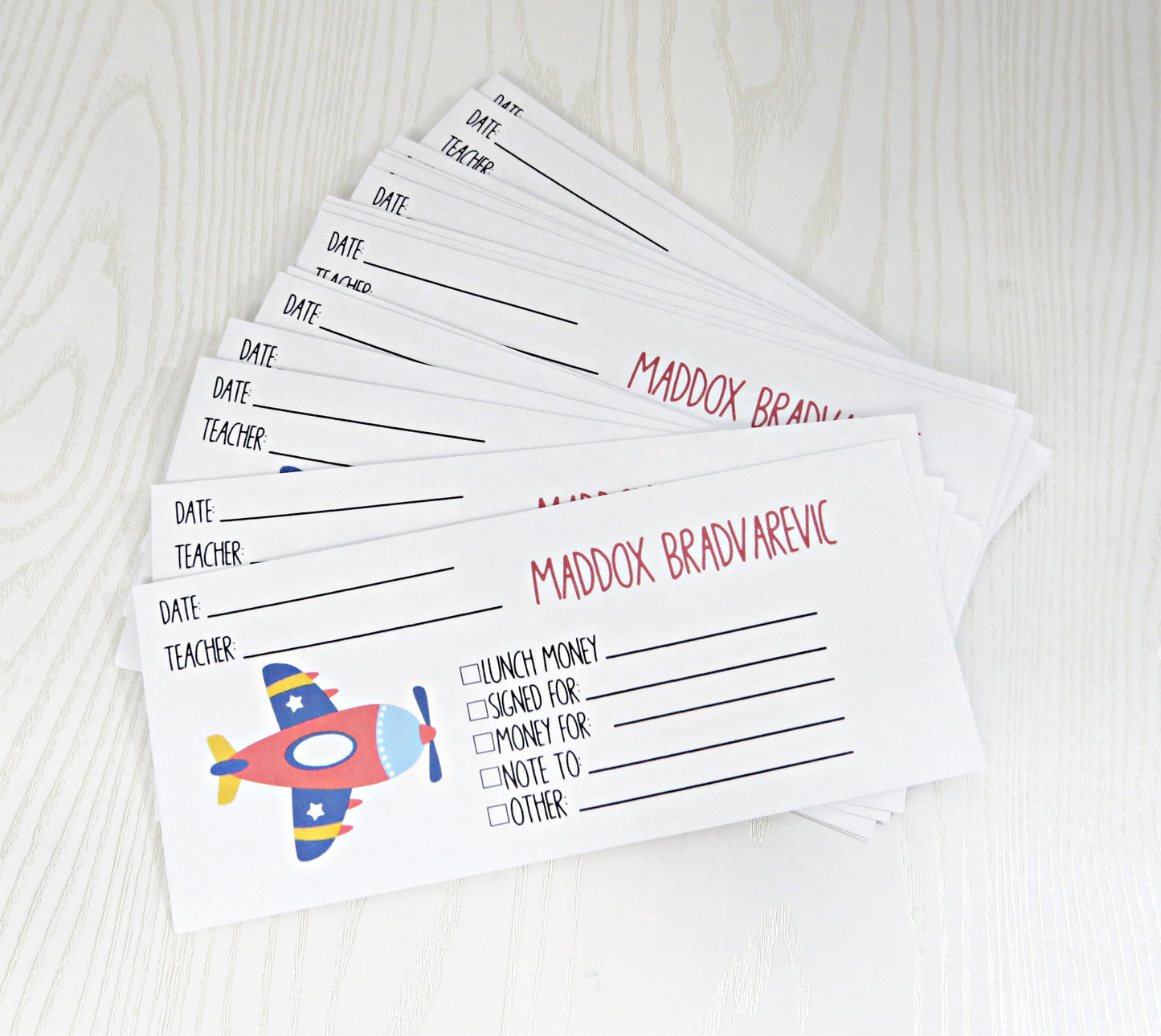 Personalized School Envelopes - Custom Teacher Envelopes - Notes to Teacher Envelope - Lunch Money Envelopes -