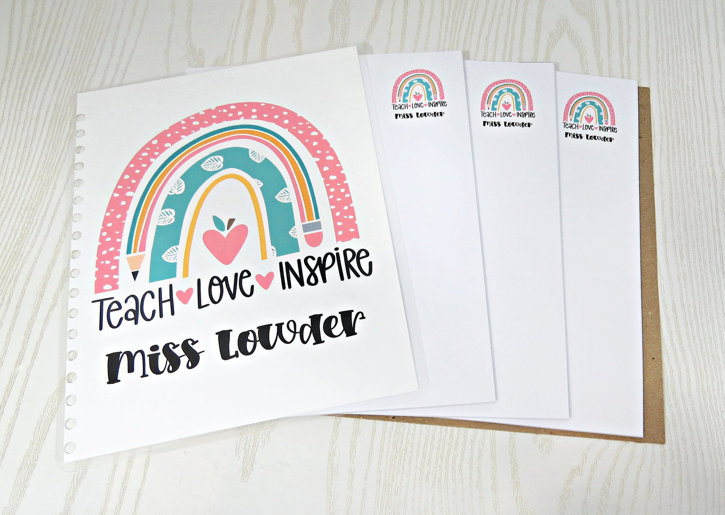 Personalized Teacher Appreciation Spiral Notebook - Teach Love Inspire Custom Teacher Gifts & School Supplies - Great for Classroom or Home Use - Weekly Planner Note Pad