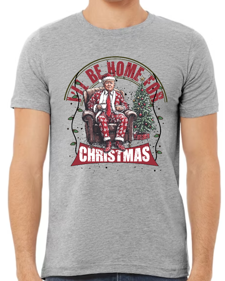 ADULT Grey Bella & Canvas Unisex Heather T-Shirt Ill Be Home for Christmas