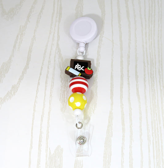 Kenzie's Boutique Handmade Retractable ABC Teacher Badge Reel Lanyard Clip - Stylish Cute Beaded Design - Cruise Breakaway Clasp for ID Badges and Keys