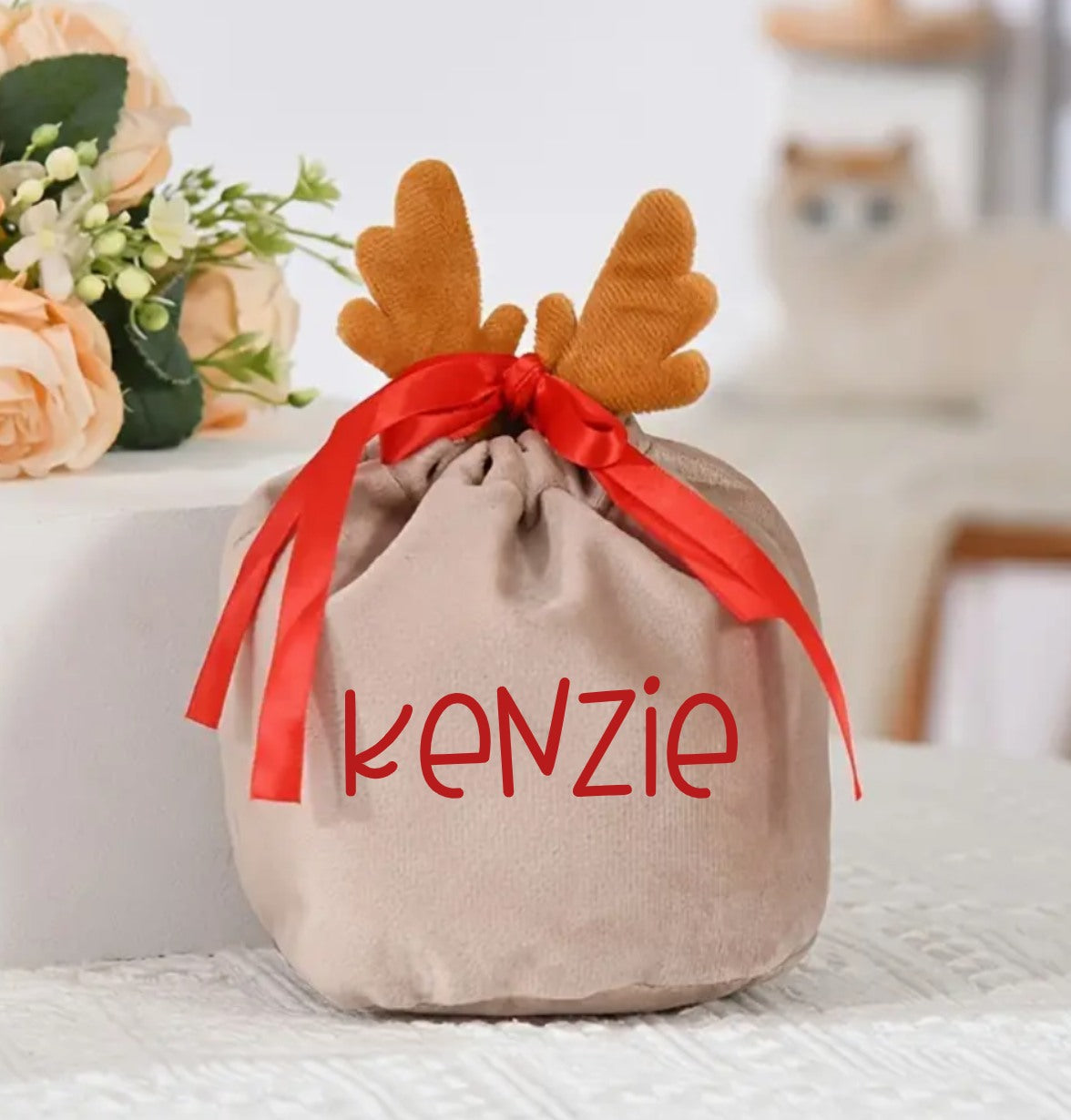 Antler Bag Personalized - Christmas Bags for Gifts - Super Soft Sack - Personalized Christmas Bag