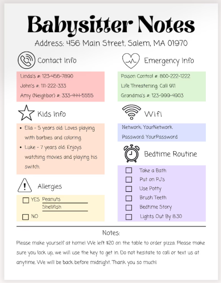 Babysitter Notepad B - Fridge Grocery List Note Pad - Refrigerator Planner Weekly - Emergency Phone Numbers - Address Allergies Information - 52 Page All Out of Notepad Weekly Planner