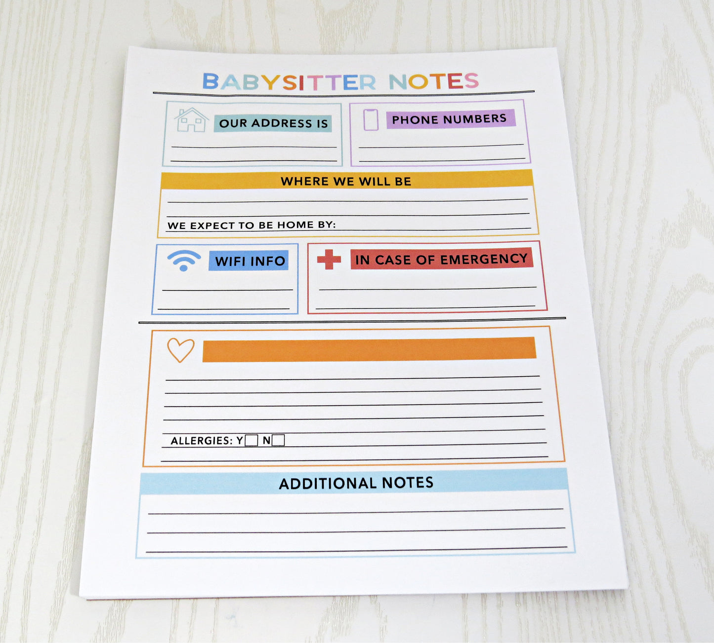 Babysitter Notepad - Fridge Grocery List Note Pad - Refrigerator Planner Weekly - Emergency Phone Numbers - Address Allergies Information - 52 Page All Out of Notepad Weekly Planner