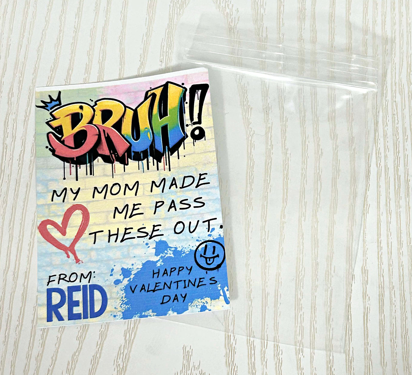 Kenzie's Boutique Handmade Personalized Bruh Valentine's Day Cards - Custom School Exchange Cards with From Field  - Unique Gift for Kids School Classroom - Add Candy Greeting Him Boy