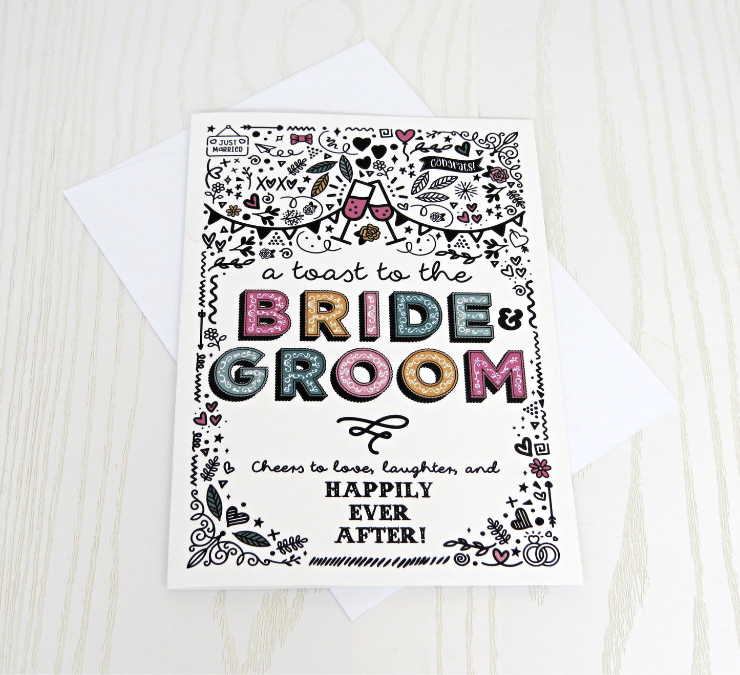 Wedding Card - A Toast to the Bride & Groom - Congratulations Party Celebration - Bride to Be Unique Gift Card Holder Cash - Folded Card for Her