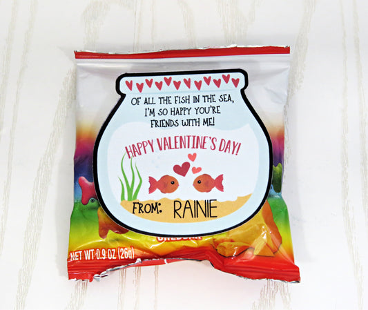 Personalized Fish Snack Valentines Day Cards - Unique Valentines Gift for Kids School- Just Add Candy Greeting Cards - Gift for Him Her Boy Girl Note